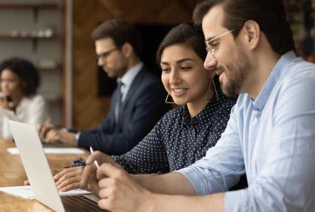Instructional design consultant reviewing learning strategy with business client